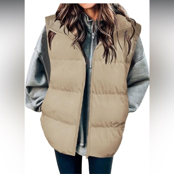 Women's Tan Puffer Vest - Picture 1 of 3